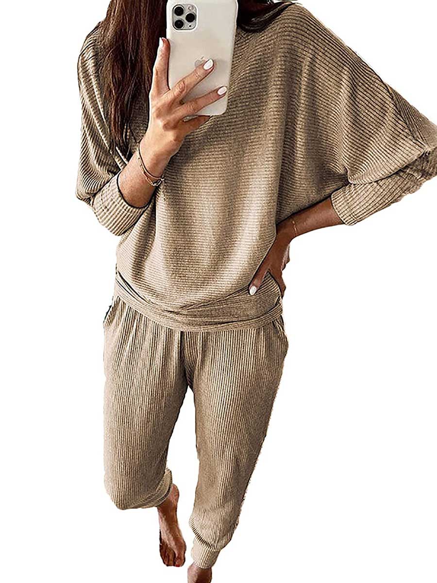 Veleaee Long Sleeve Knit Sweatshirt Loungewear