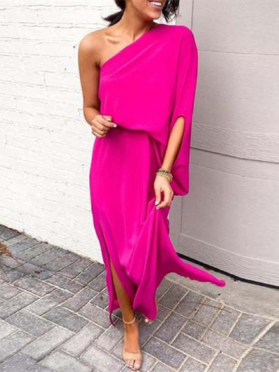 Veleaee One-shoulder Bat Sleeve Loose Maxi Dress