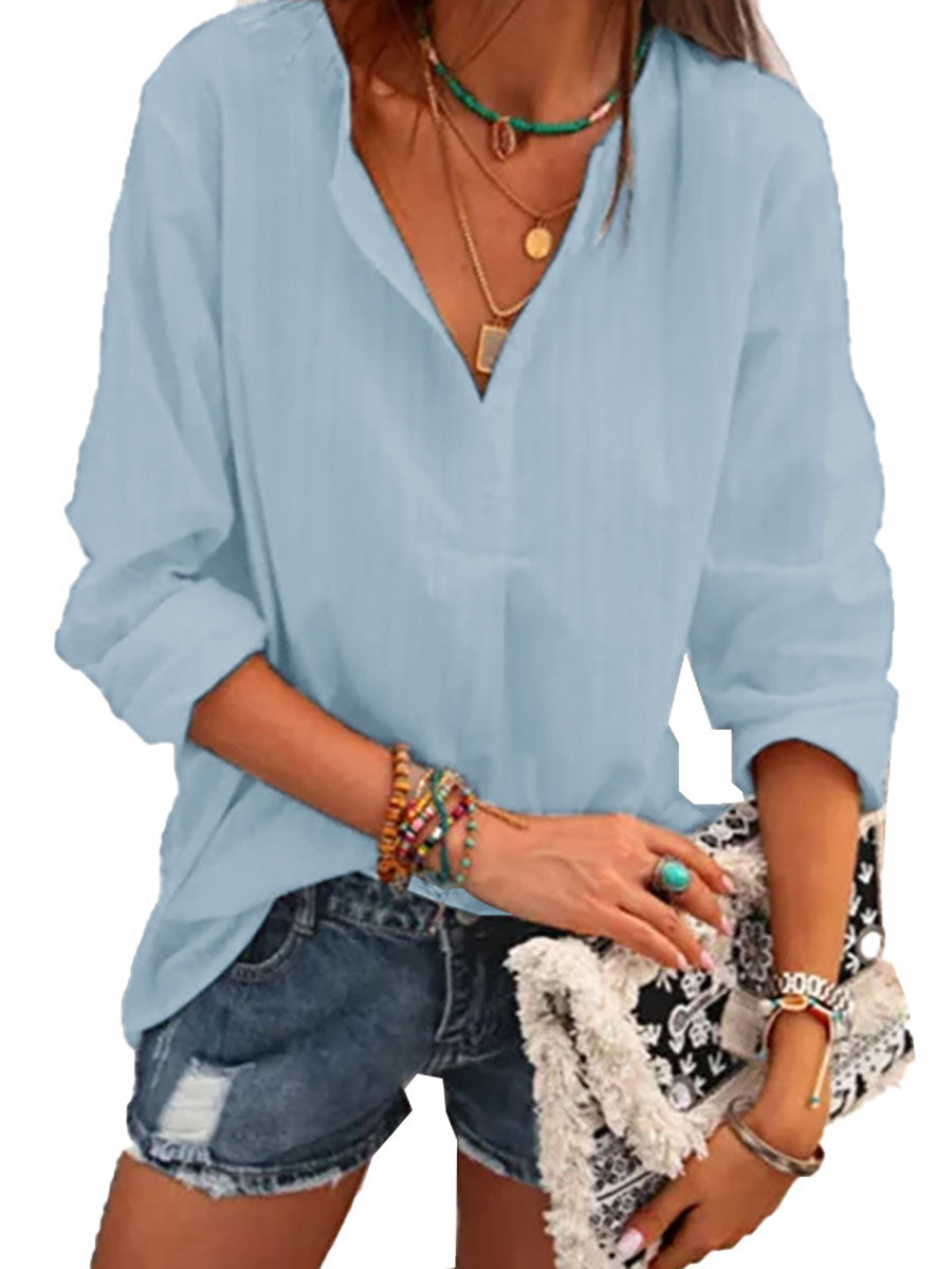 Veleaee Fashion V-neck Striped Top