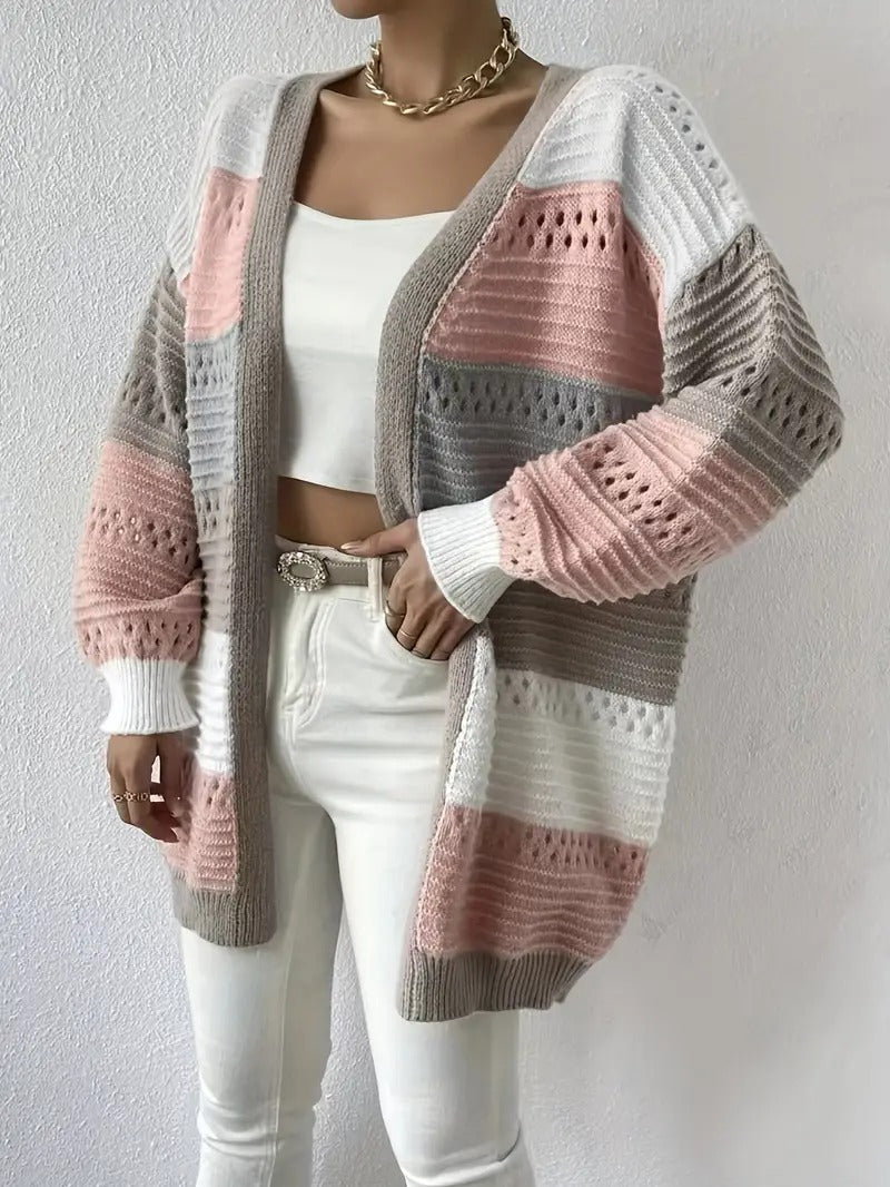 Veleaee Cut Out Color Block Knit Cardigan