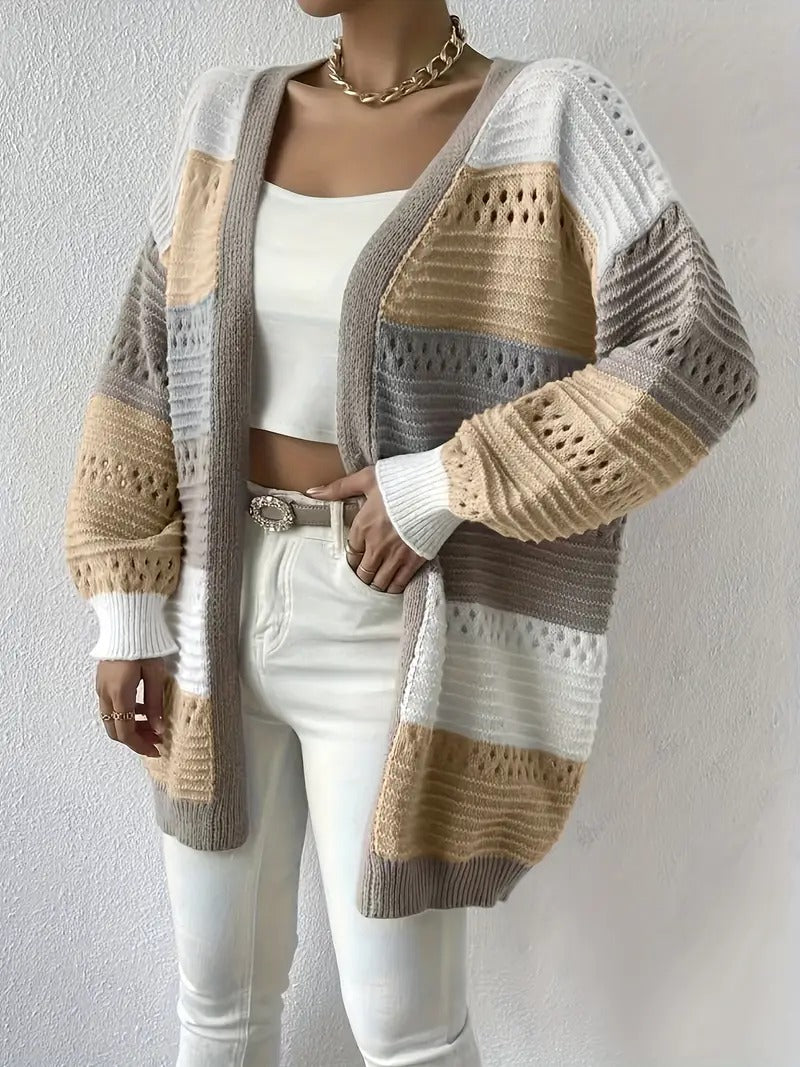 Veleaee Cut Out Color Block Knit Cardigan