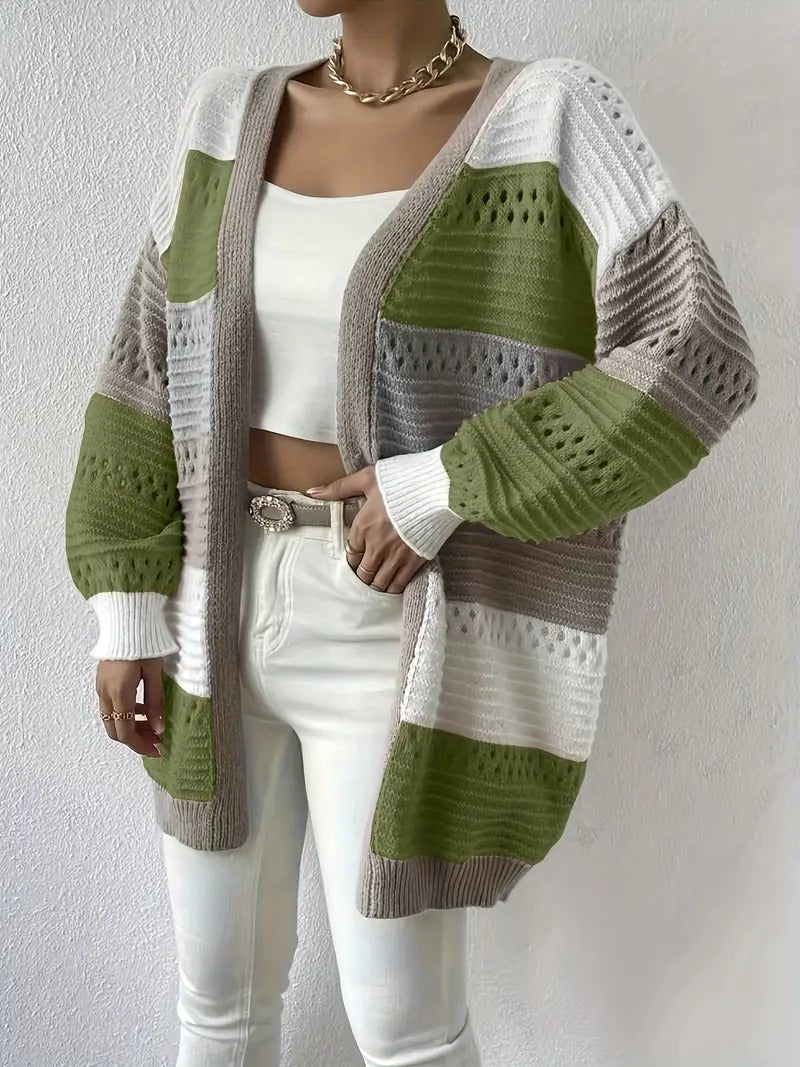 Veleaee Cut Out Color Block Knit Cardigan