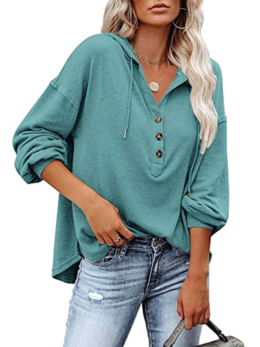 Veleaee Casual Loose Solid Color Hoodie Sweatshirt