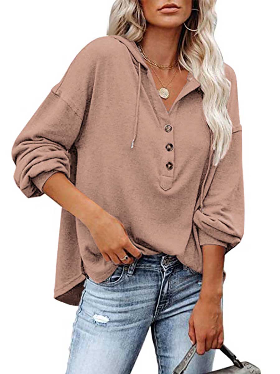 Veleaee Casual Loose Solid Color Hoodie Sweatshirt