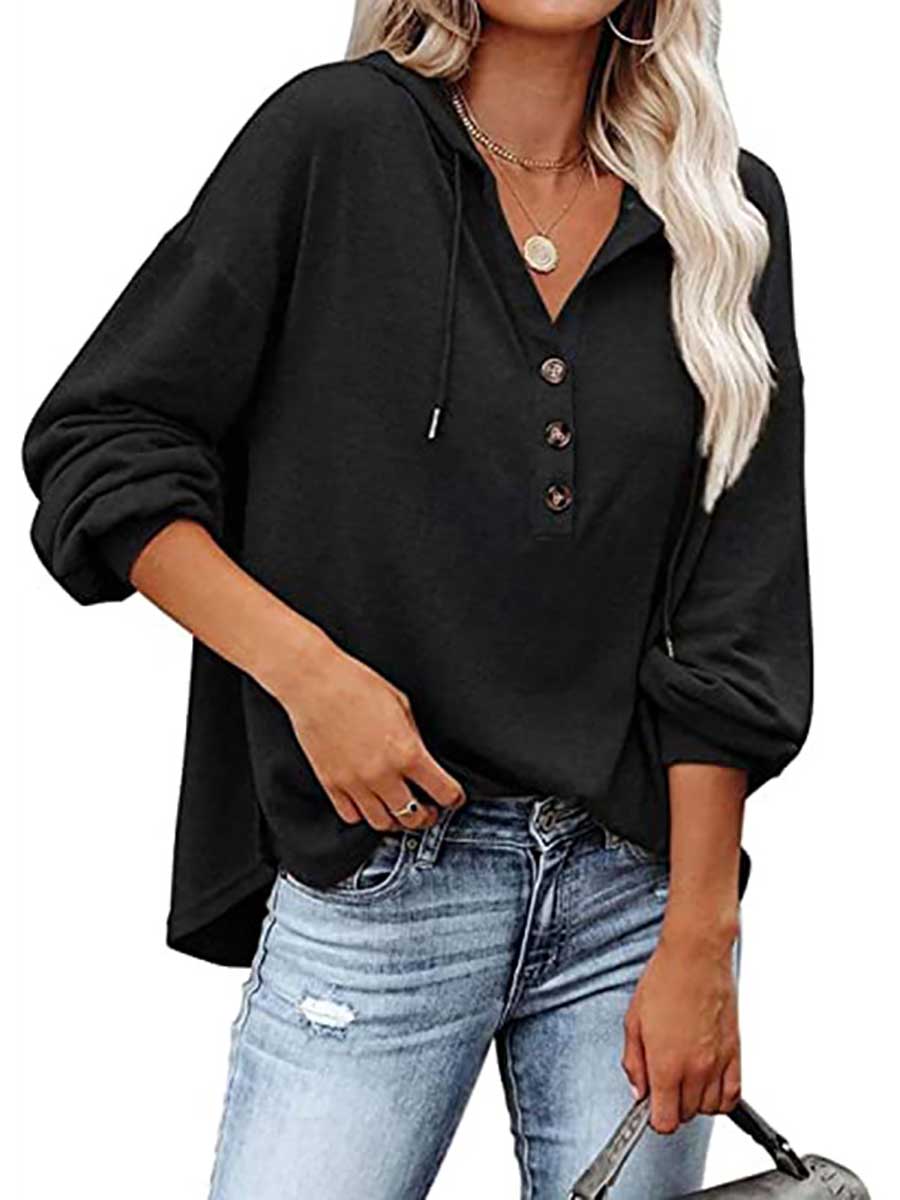 Veleaee Casual Loose Solid Color Hoodie Sweatshirt