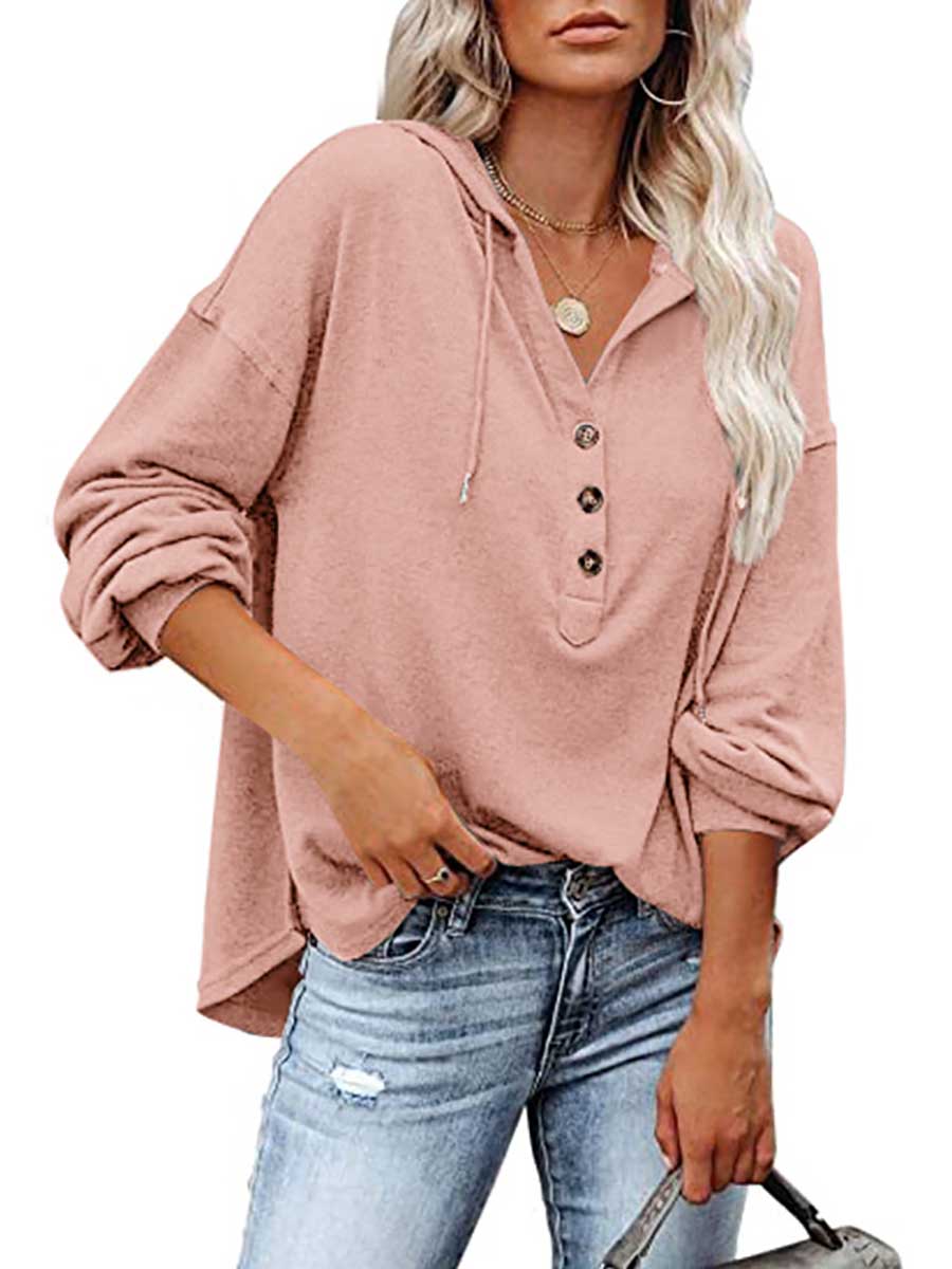 Veleaee Casual Loose Solid Color Hoodie Sweatshirt