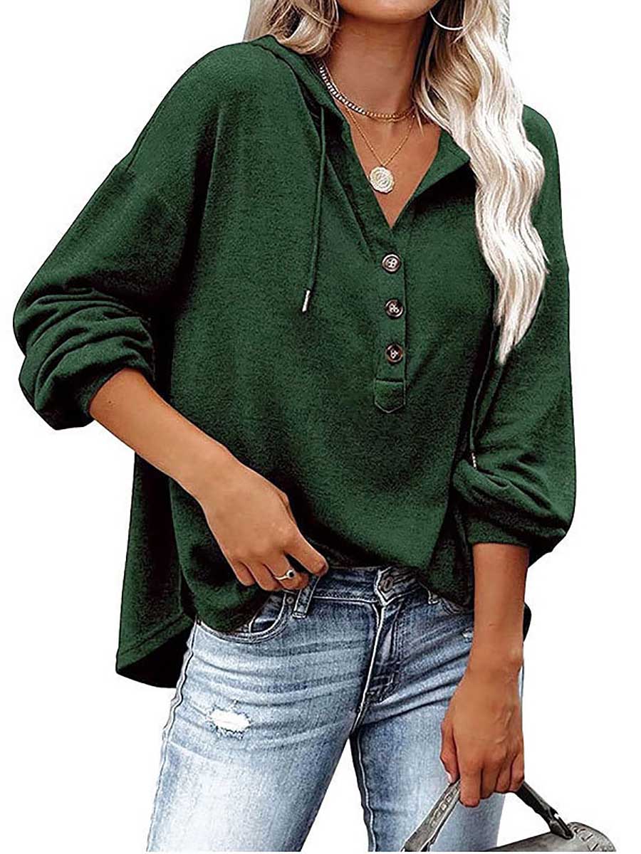 Veleaee Casual Loose Solid Color Hoodie Sweatshirt