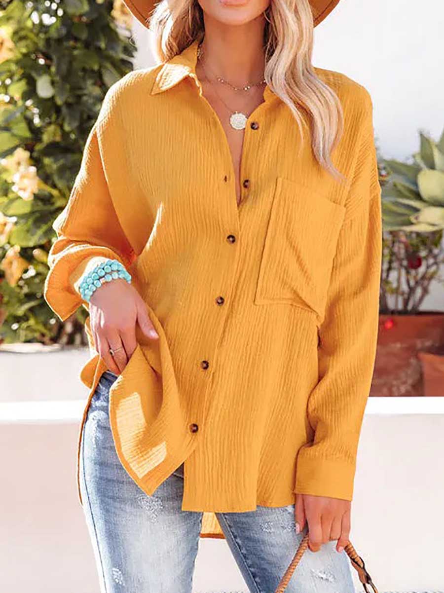 Veleaee Women's Casual V-Neck Long Sleeve Button Down Shirt