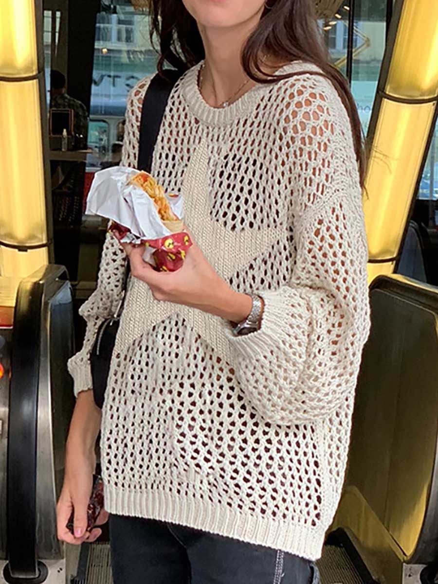 Veleaee Slouchy Style Star Loose Long Sleeve Knit Sweater