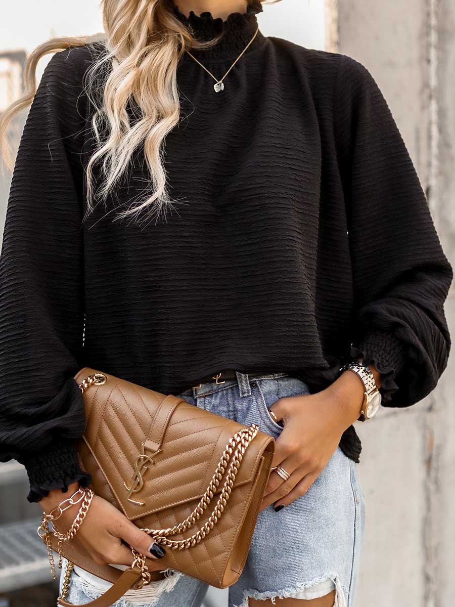 Veleaee Versatile Loose Solid Color Blouse Shirt