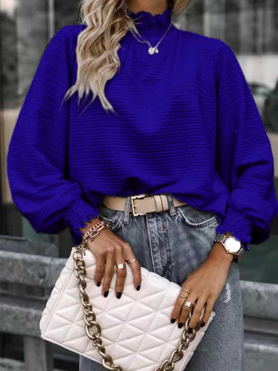 Veleaee Versatile Loose Solid Color Blouse Shirt