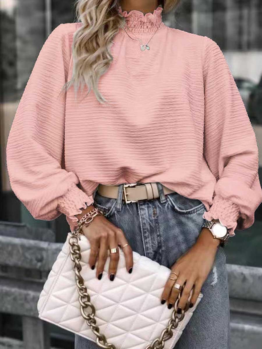 Veleaee Versatile Loose Solid Color Blouse Shirt