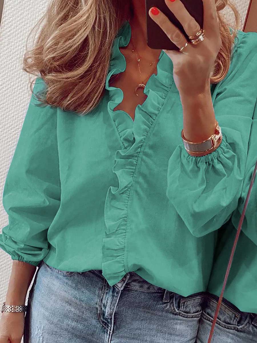 Veleaee Long Sleeve Ruffle Blouse Women's Shirt