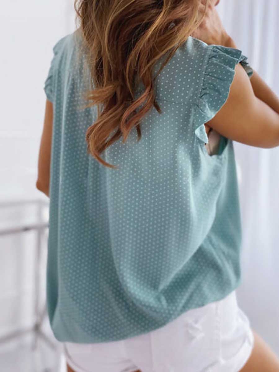 Veleaee Polka Dot Bow Neck Sleeveless Blouse Top