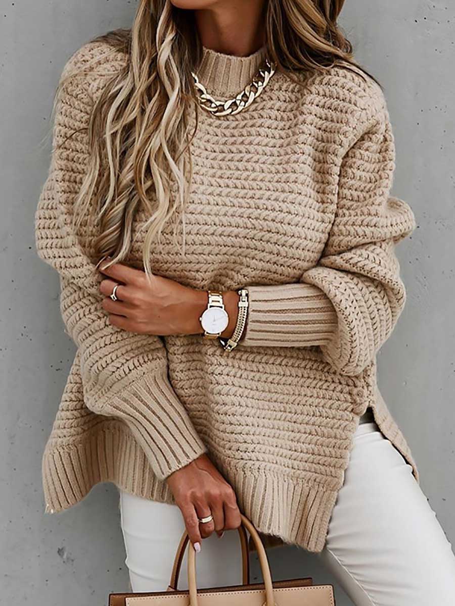 Veleaee Half Turtleneck Solid Color Corset Side Split Knit Sweater