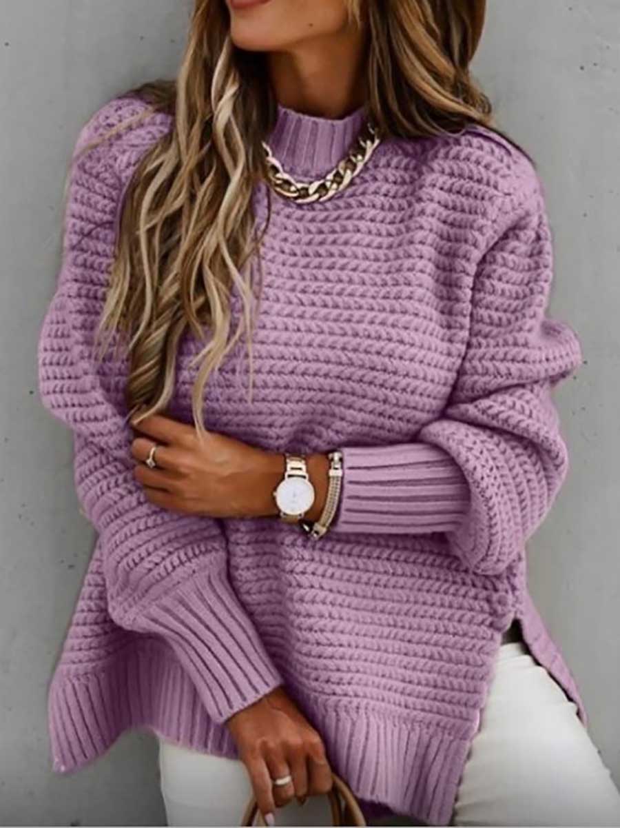 Veleaee Half Turtleneck Solid Color Corset Side Split Knit Sweater