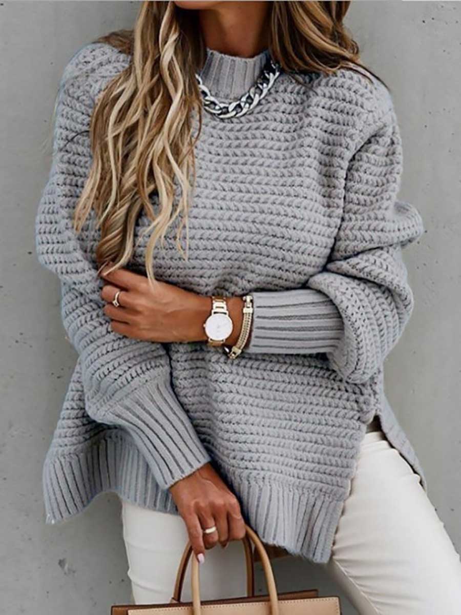 Veleaee Half Turtleneck Solid Color Corset Side Split Knit Sweater