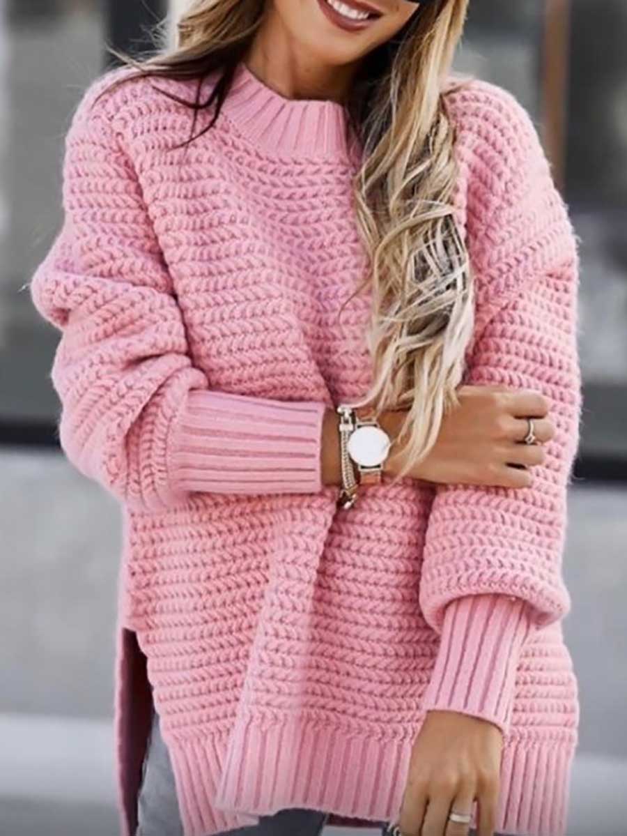 Veleaee Half Turtleneck Solid Color Corset Side Split Knit Sweater