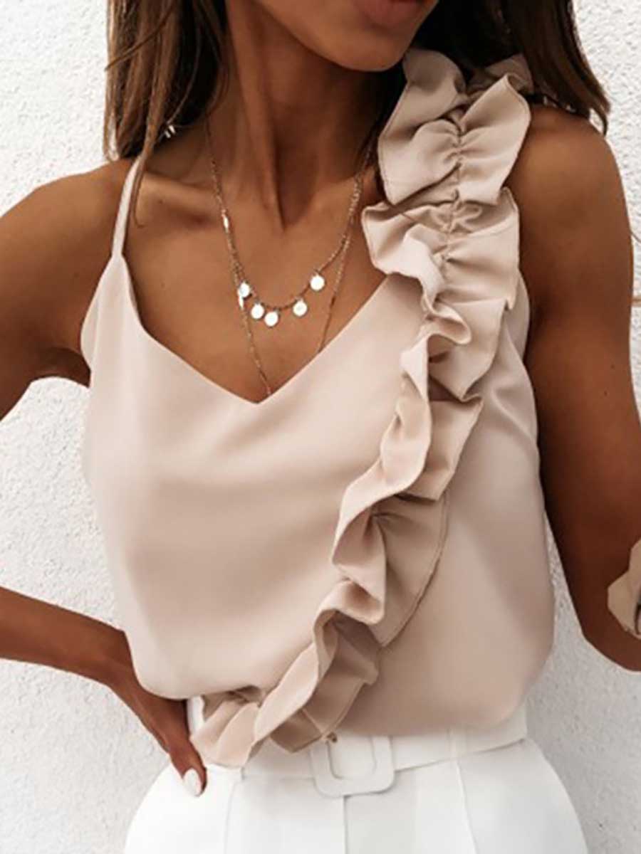 Veleaee Sexy Temperament Backless Ruffle Camisole Top