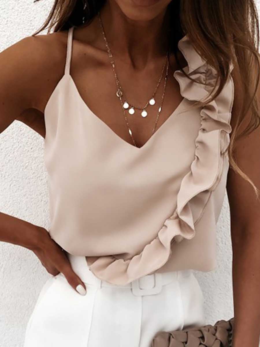 Veleaee Sexy Temperament Backless Ruffle Camisole Top