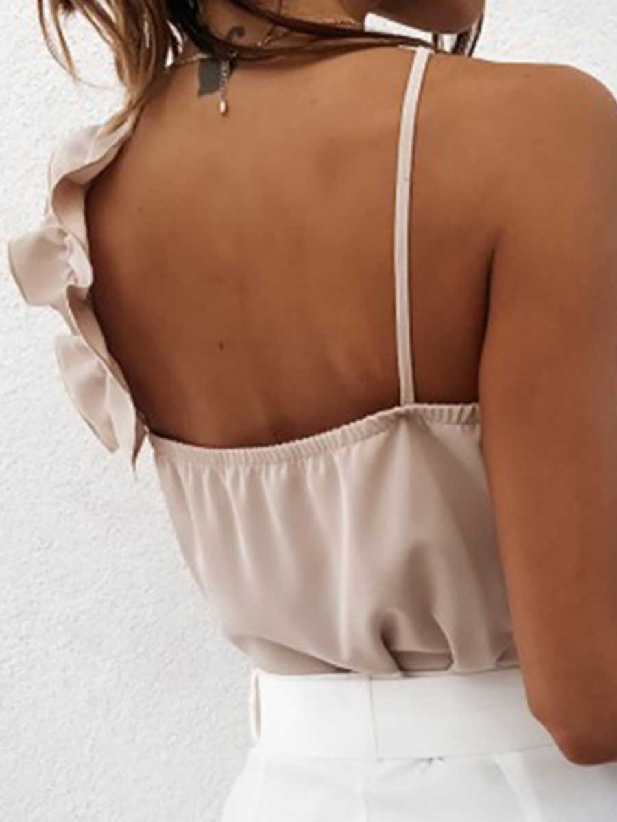 Veleaee Sexy Temperament Backless Ruffle Camisole Top
