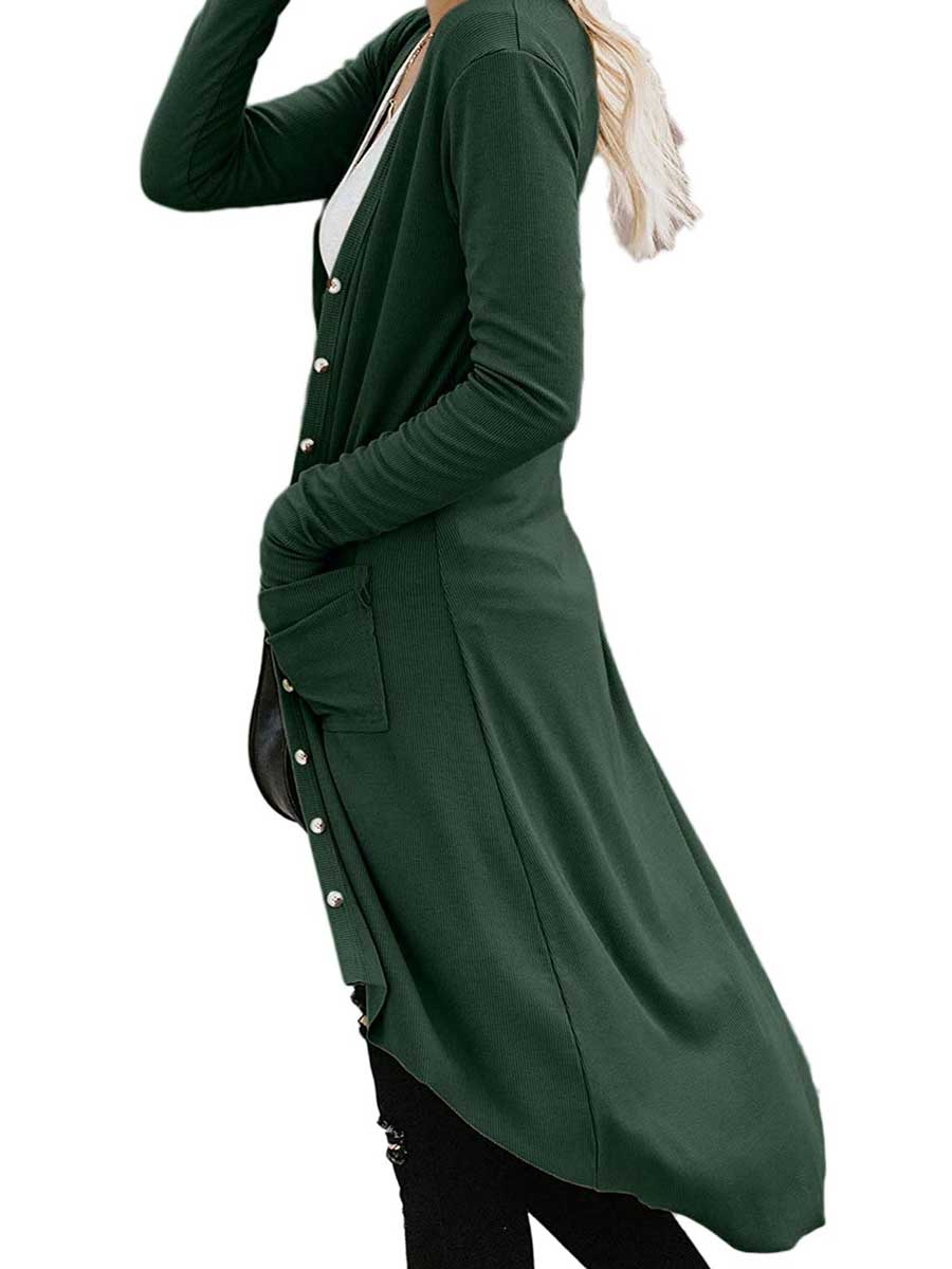 Veleaee Single Breasted Mid-Length Button Down Cardigan