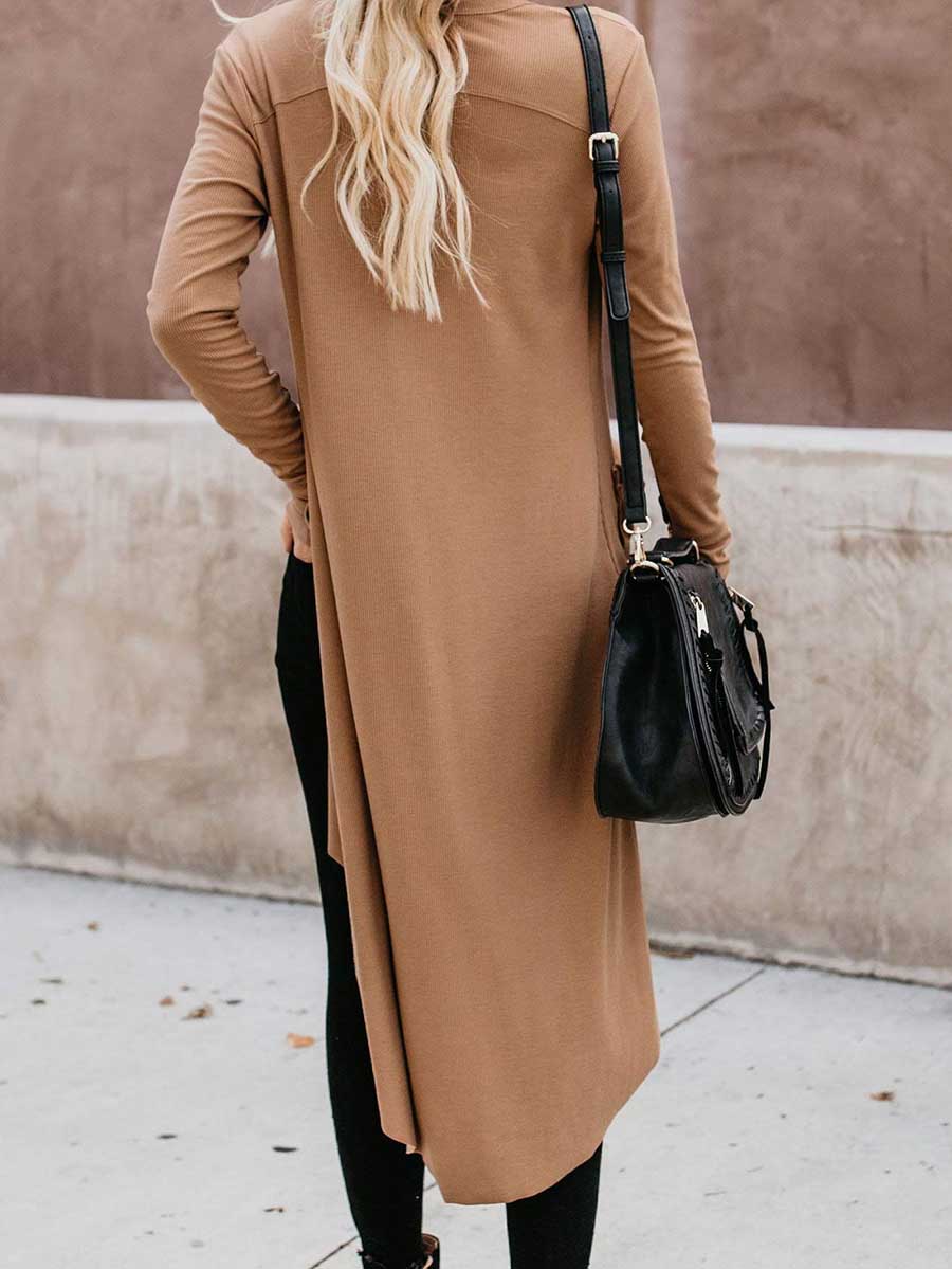 Veleaee Single Breasted Mid-Length Button Down Cardigan