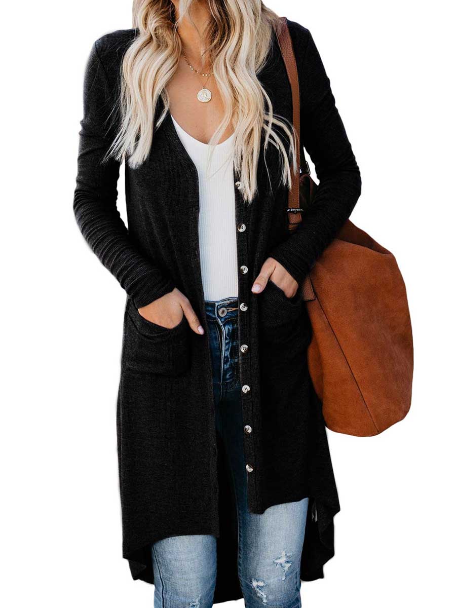 Veleaee Single Breasted Mid-Length Button Down Cardigan