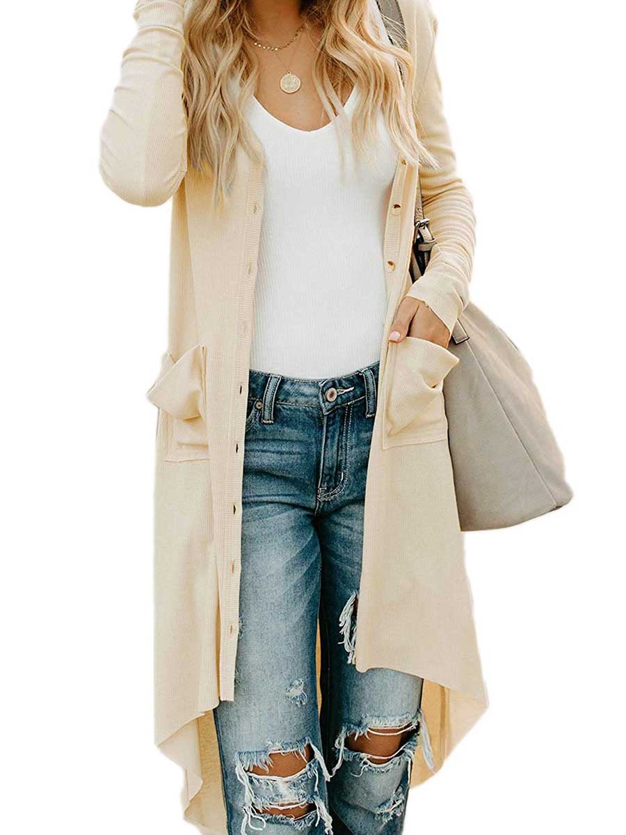 Veleaee Single Breasted Mid-Length Button Down Cardigan