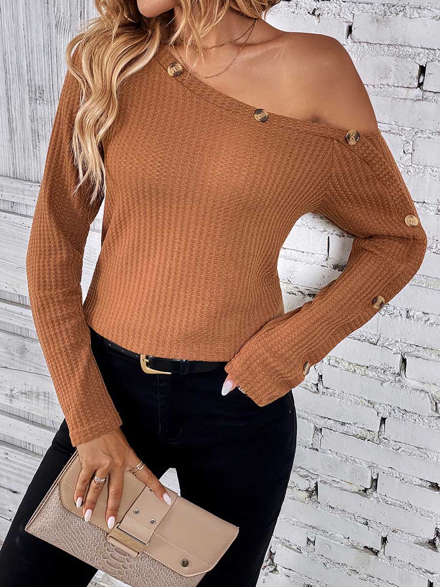 Veleaee Long Sleeve Knit Slim Strapless Top
