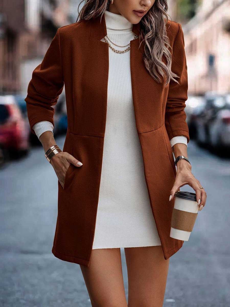 Veleaee Cotton Half Open Neck Tweed Coat