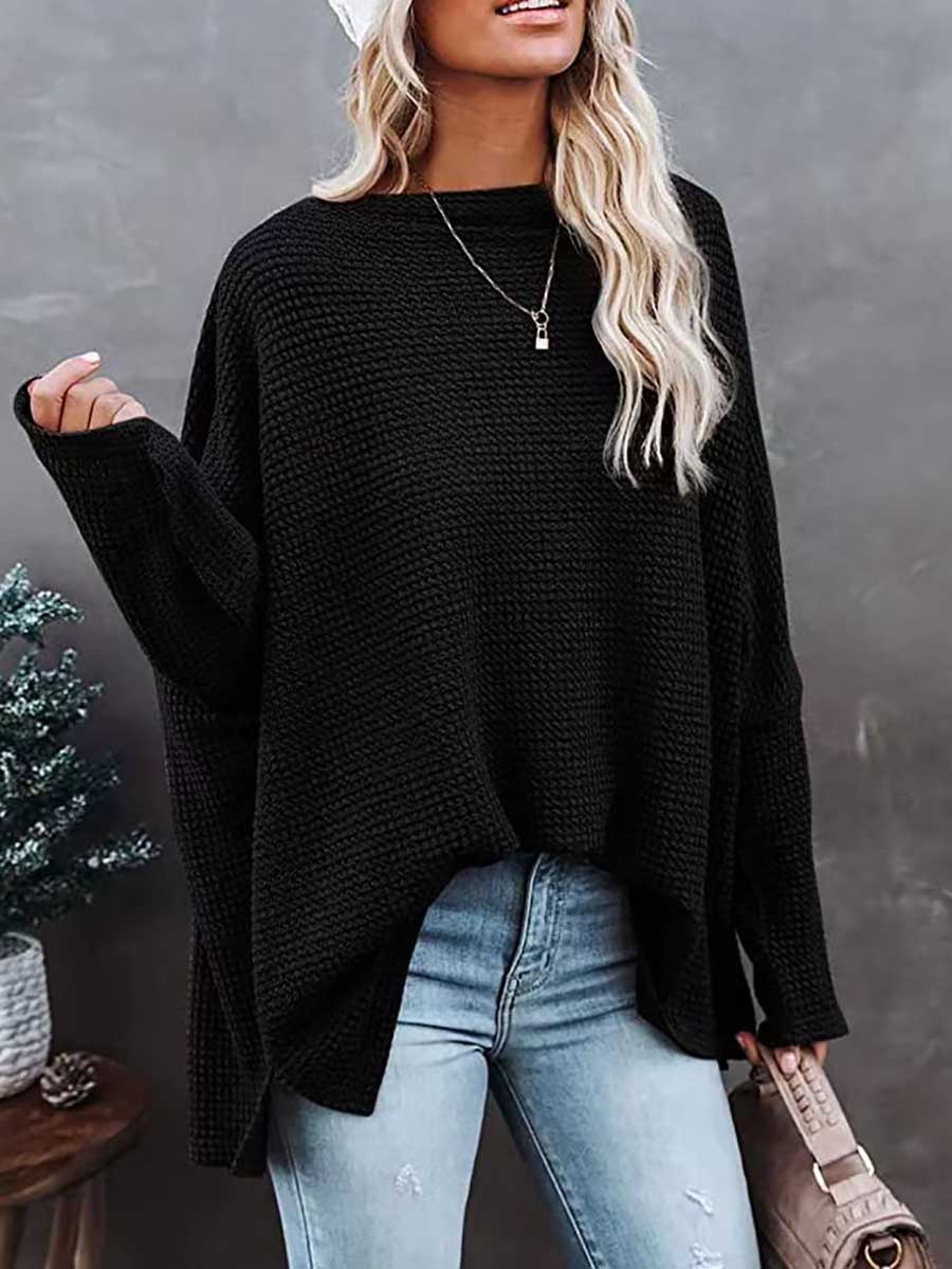 Veleaee Knitted waffle slouchy top