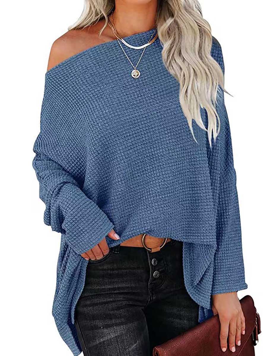 Veleaee Knitted waffle slouchy top