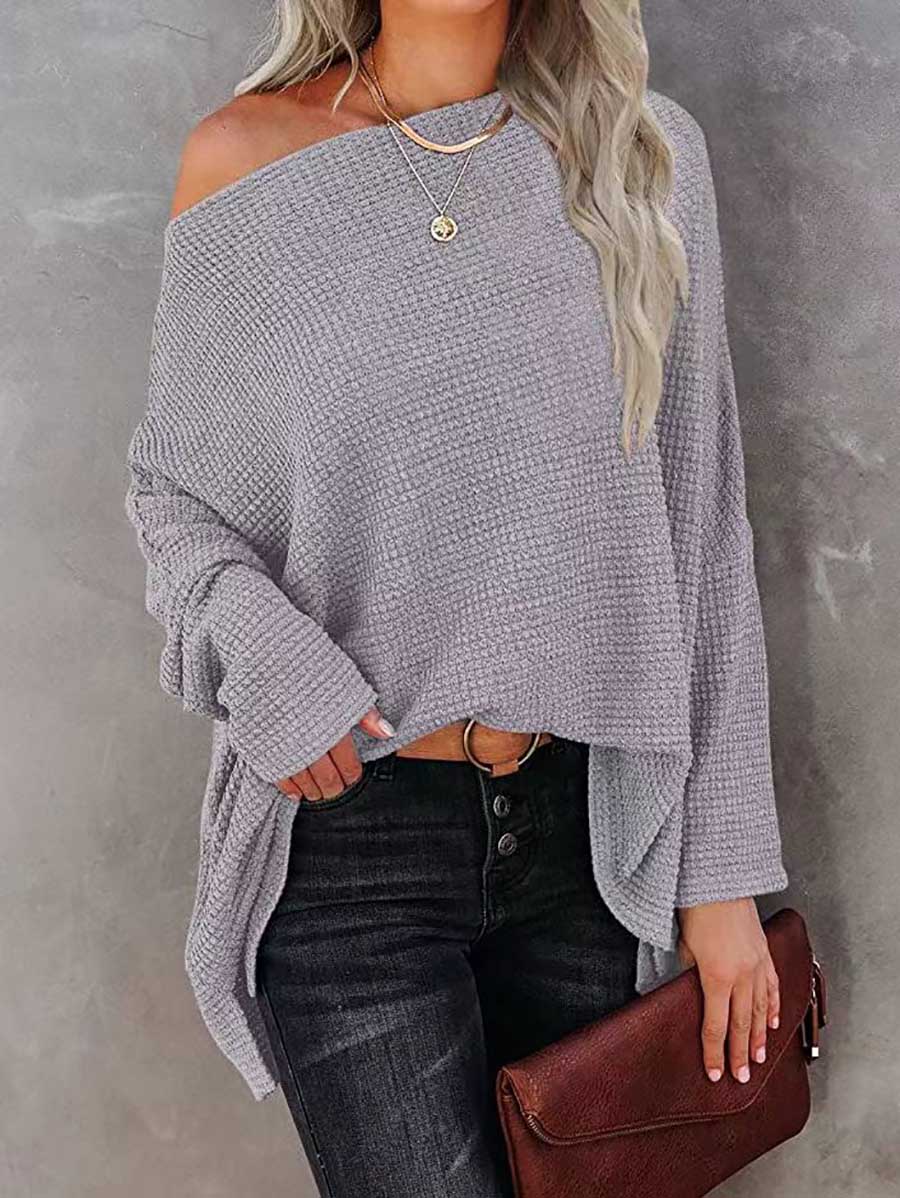 Veleaee Knitted waffle slouchy top