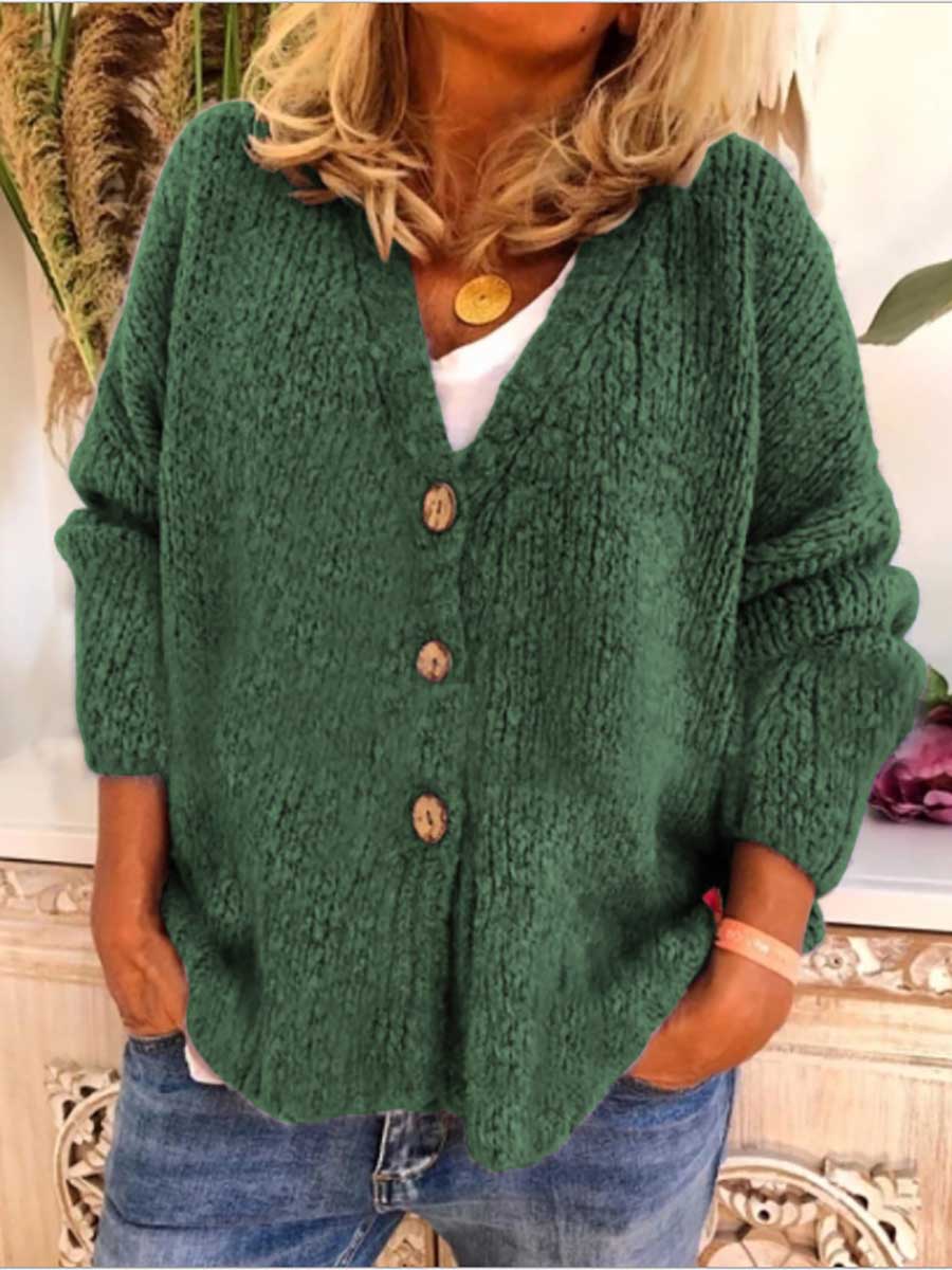Veleaee Solid Color Loose Knit Sweater