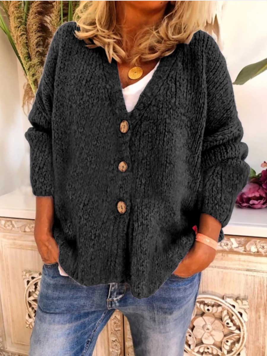 Veleaee Solid Color Loose Knit Sweater