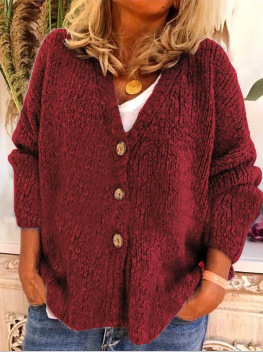 Veleaee Solid Color Loose Knit Sweater