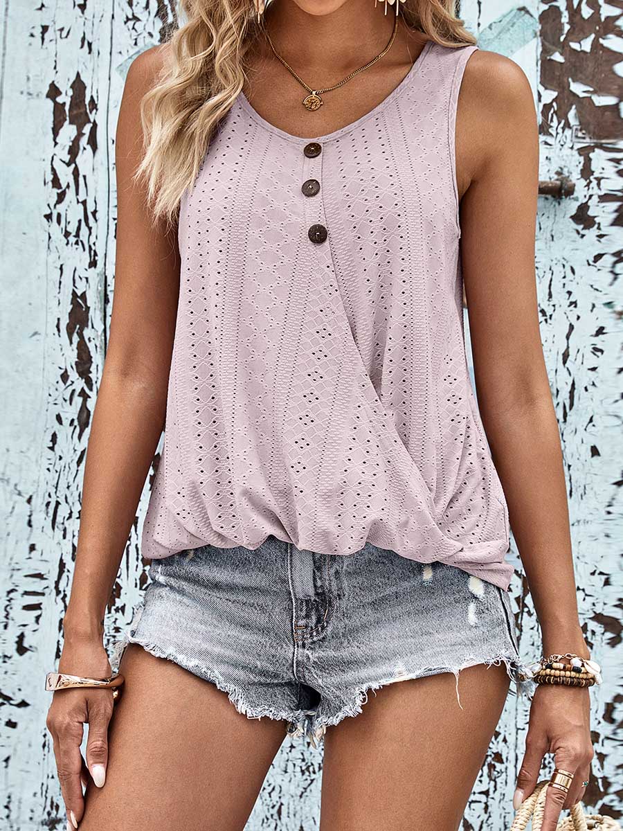 Veleaee V-neck Cutout Jacquard Vest Top