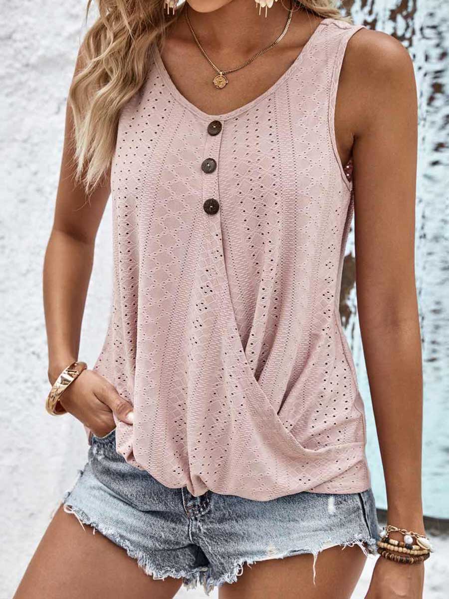 Veleaee V-neck Cutout Jacquard Vest Top