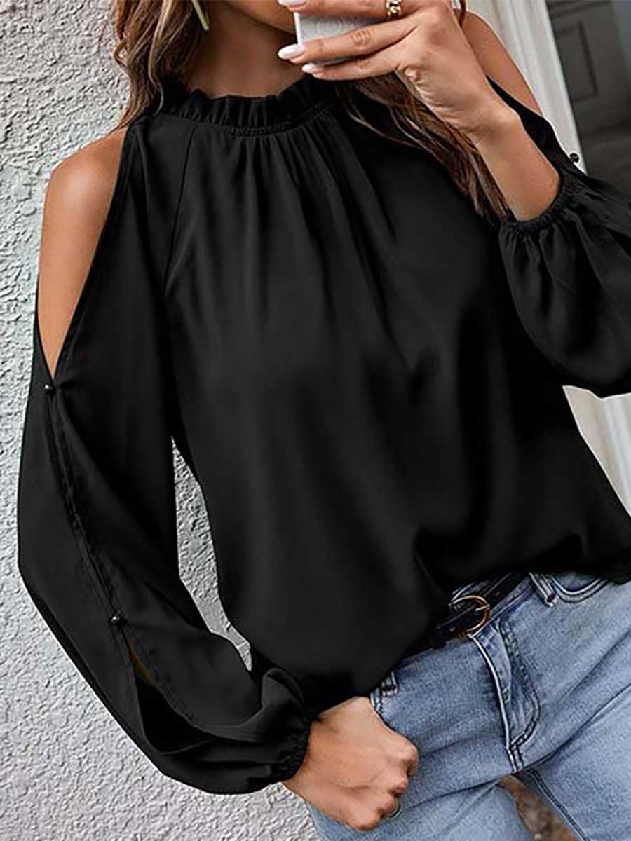 Veleaee Round neck off-shoulder chiffon shirt