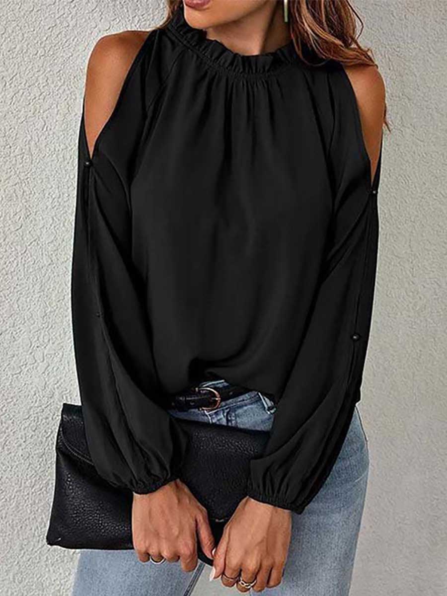 Veleaee Round neck off-shoulder chiffon shirt