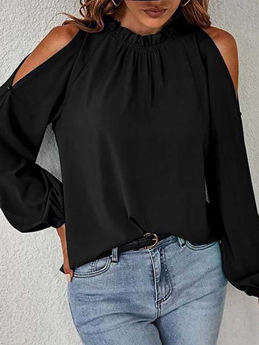 Veleaee Round neck off-shoulder chiffon shirt