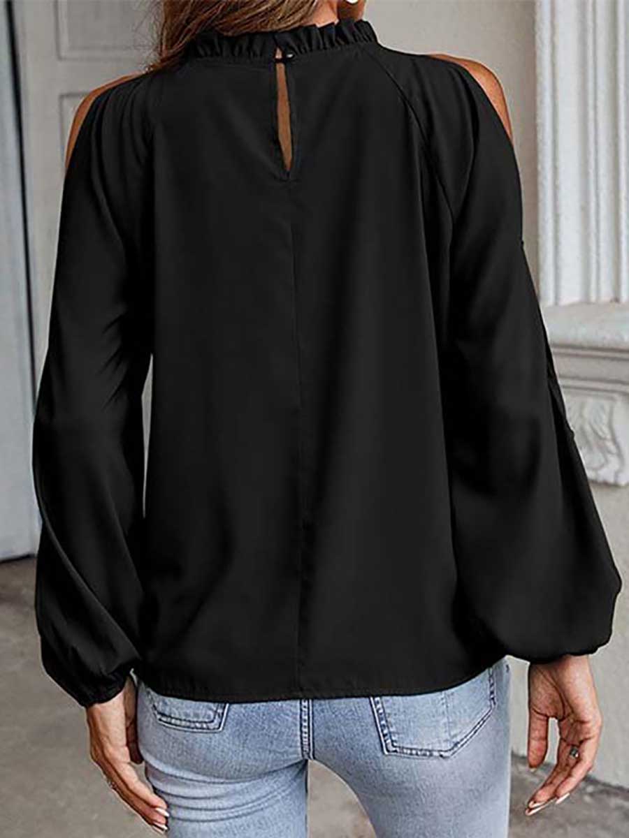 Veleaee Round neck off-shoulder chiffon shirt