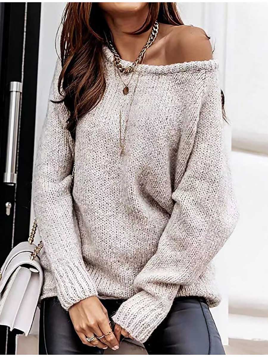 Veleaee Strapless Sexy Crew Neck Sweater