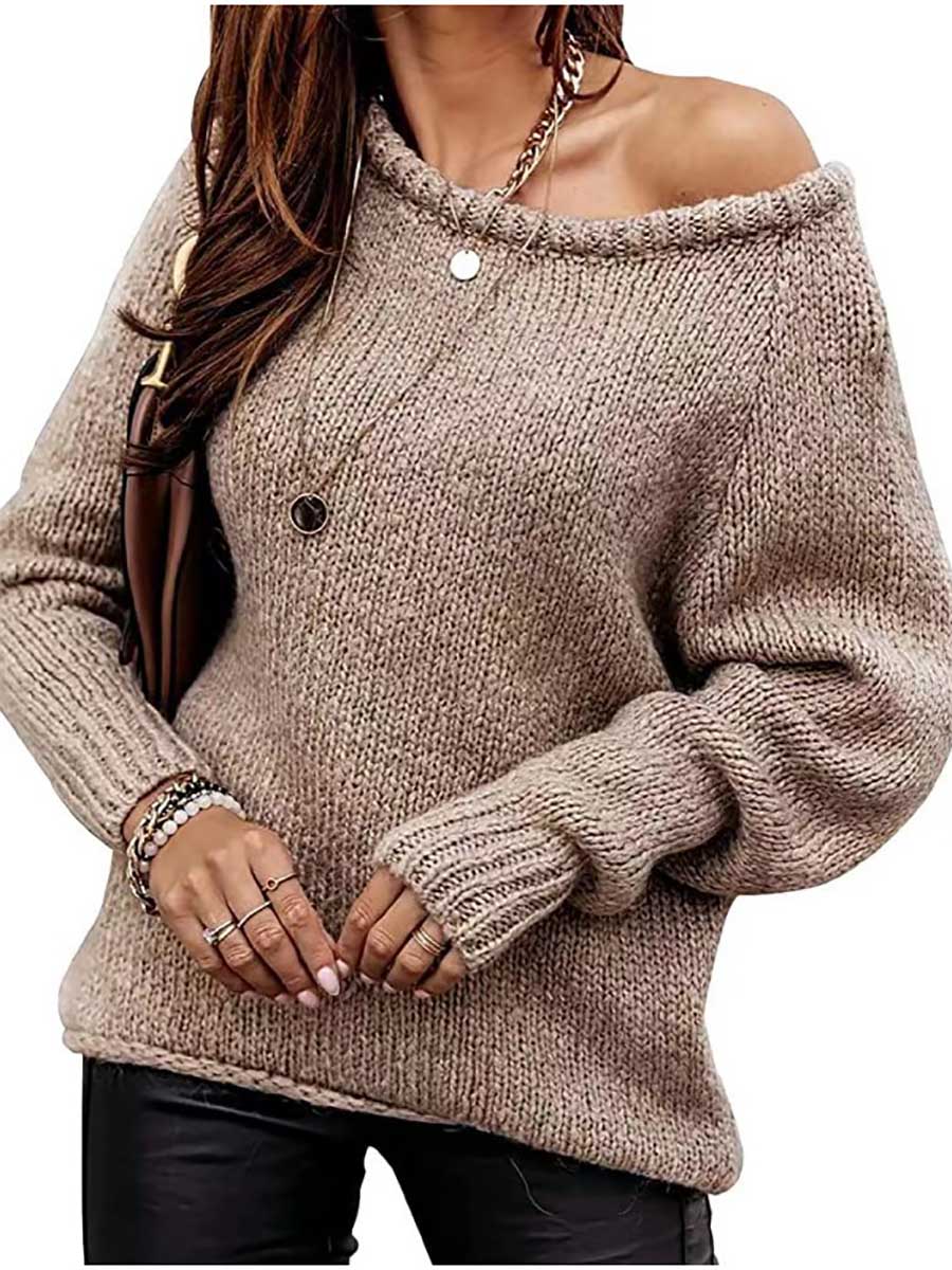 Veleaee Strapless Sexy Crew Neck Sweater
