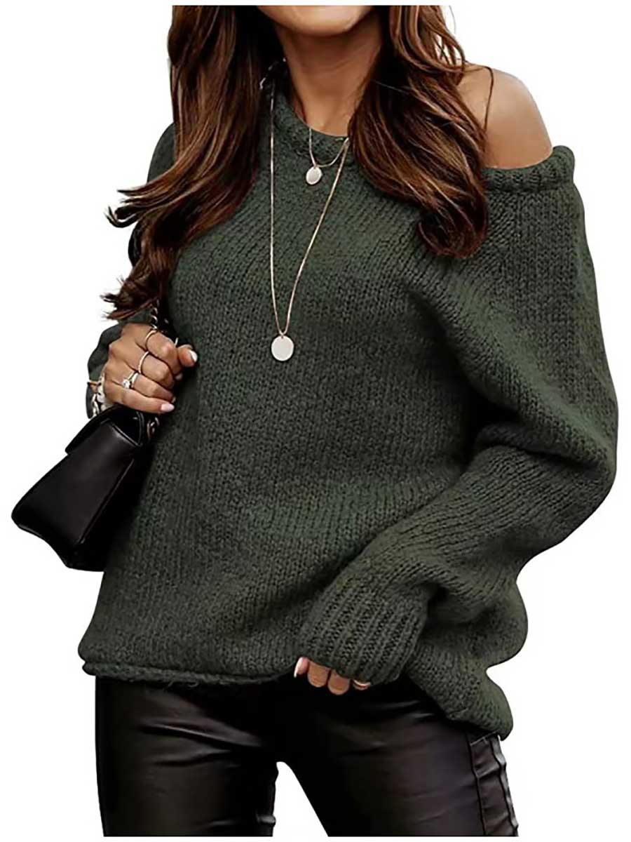 Veleaee Strapless Sexy Crew Neck Sweater