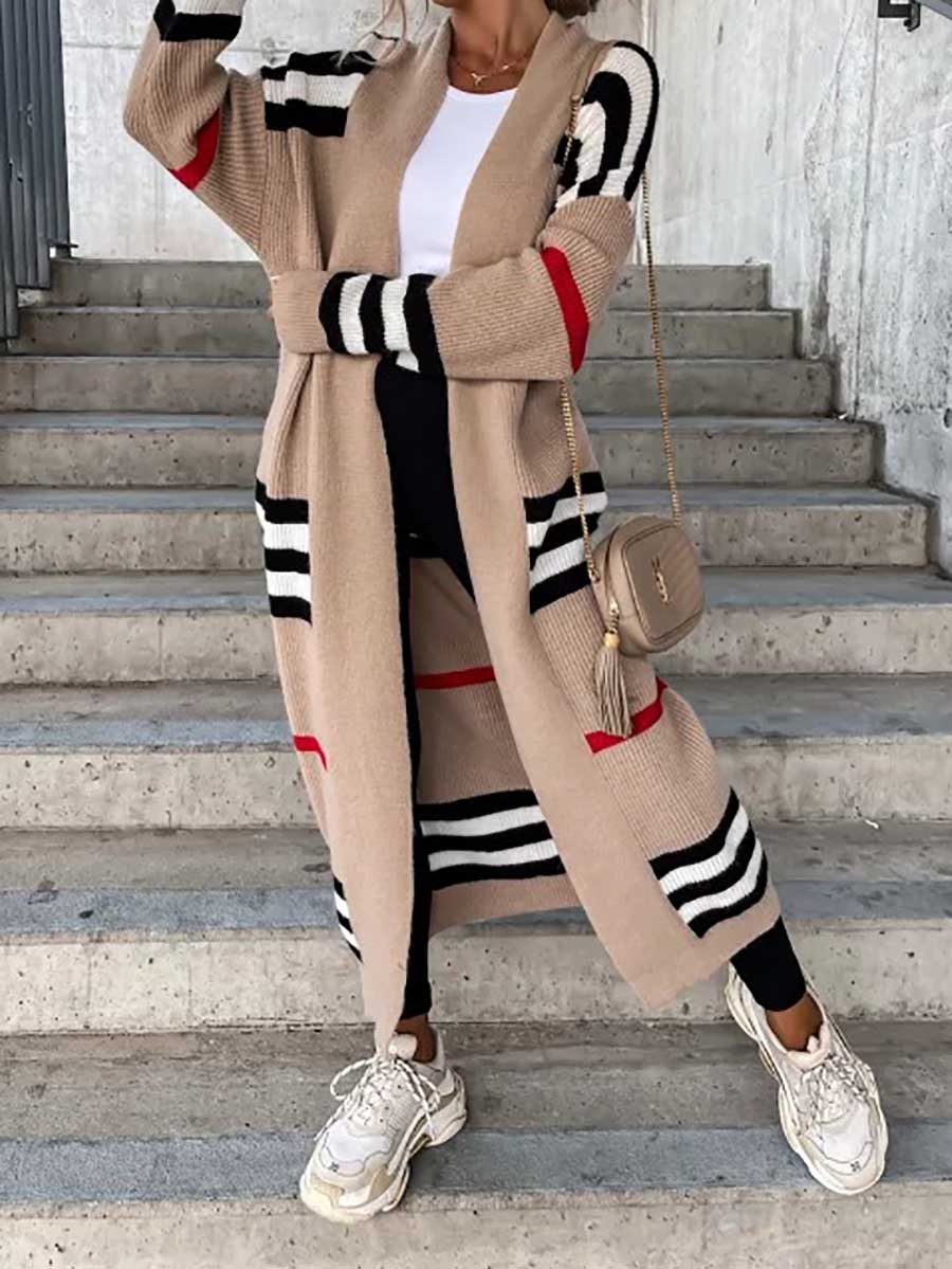 Veleaee Long Striped Knit Cardigan