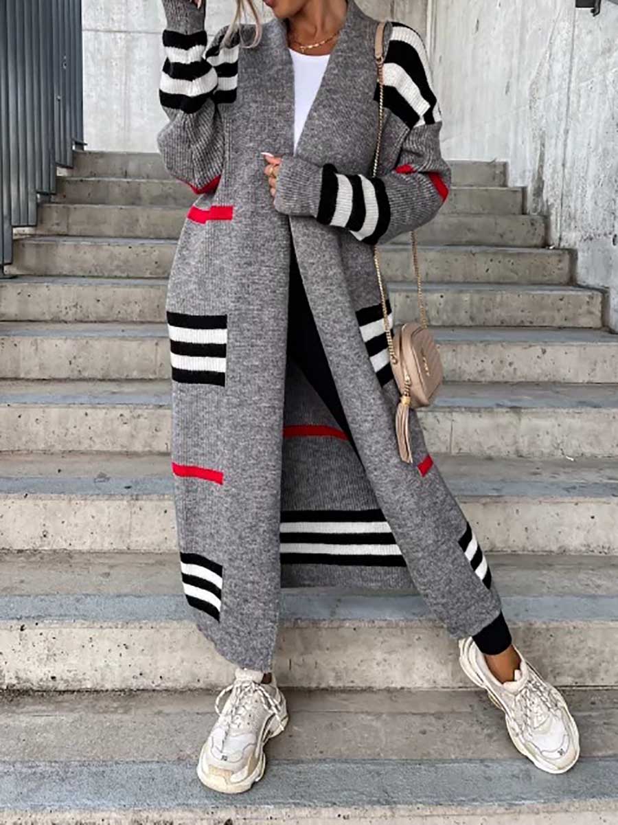 Veleaee Long Striped Knit Cardigan