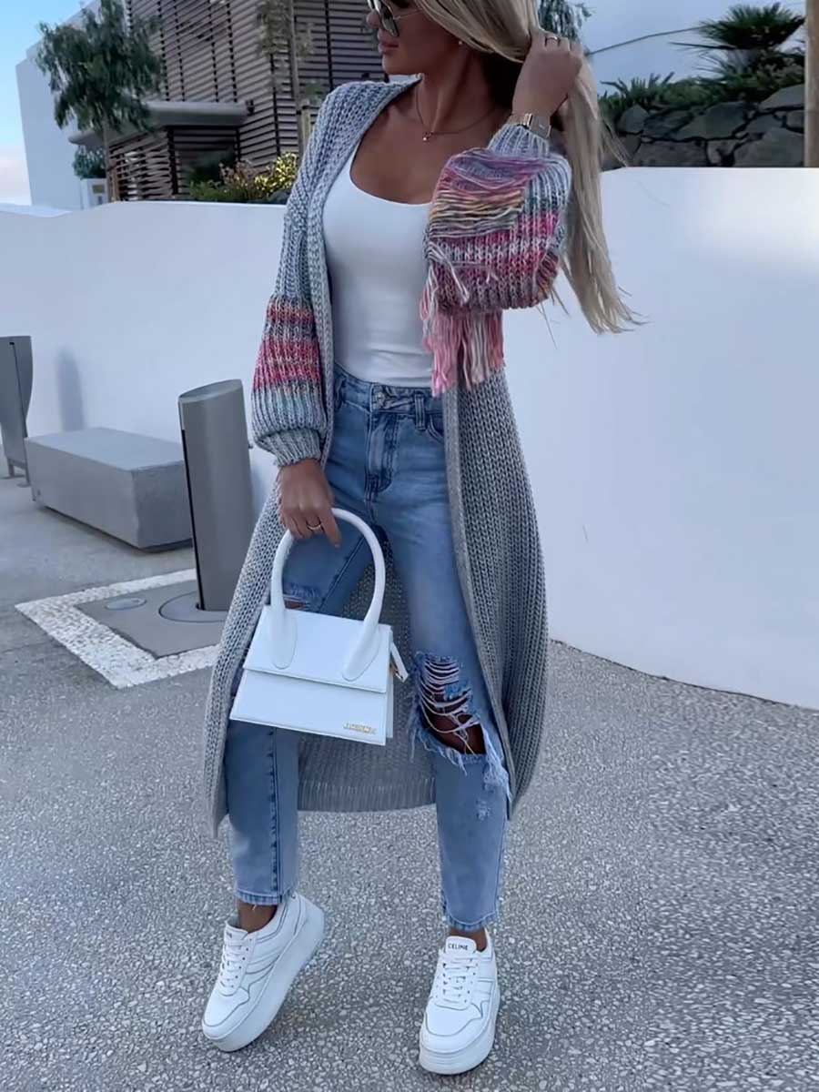 Veleaee Fringed Knit Knit Sweater