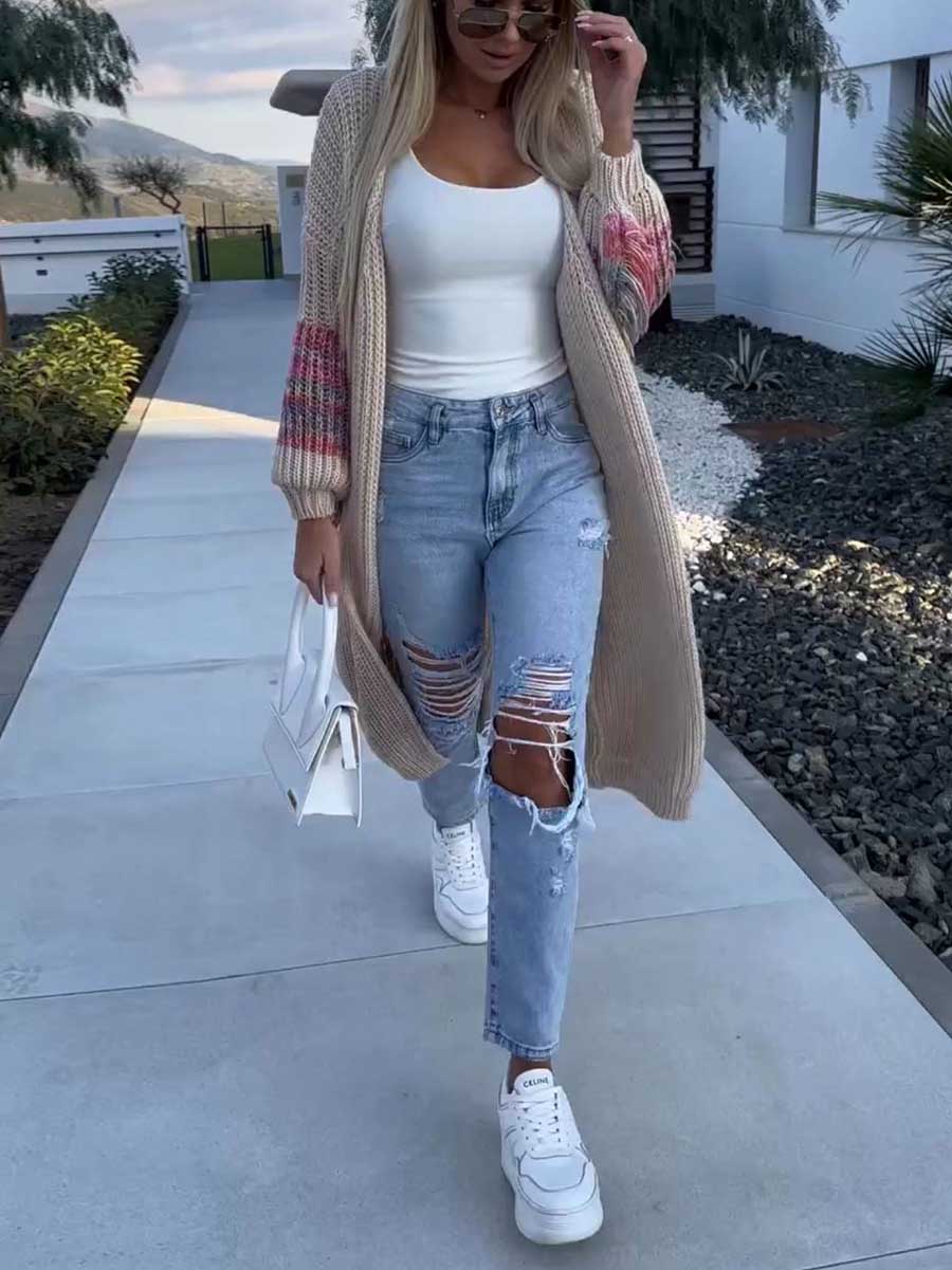 Veleaee Fringed Knit Knit Sweater